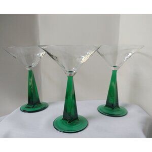 Bombay Emerald Green Twisted Pyramid Stem Martini Glass 6"3/4x5" Set Of 3 New